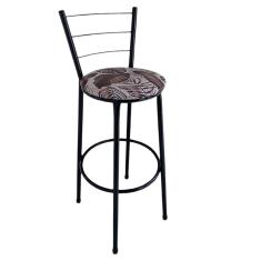 Imagem de Banqueta Alta Preta com Encosto Assento Folhagem Marrom Jaddi