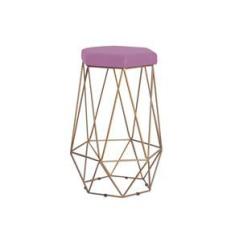 Imagem de Banqueta Decorativa Rubel Base Gold Veludo Rosê - Gran Belo