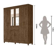 Imagem de Guarda Roupa Casal 6 portas com espelho 1 gaveta Castanho Wood Portugal - Moval