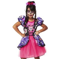 Imagem de Fantasia Halloween Menina Mexicana Caveira Rainha dos Mortos