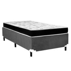 Imagem de Cama Box Solteiro Suede Cinza + Colchão Espuma D20 Bambo Branco Bueno