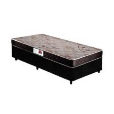 Imagem de Cama Box Solteiro Colchão Espuma D33 Bordado + Box Suede Preto RC Sono