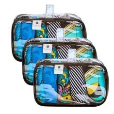 Imagem de Kit 3 Necessaires Perfumes Óculos Escuros Maquiagem Acessórios praia P