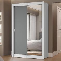 Imagem de Guarda-roupa Solteiro 2 Portas Correr 2 Gavetas Branco/Cinza