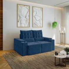 Imagem de Sofá Retrátil e Reclinável com Porta Copos e Usb 3 Lugares 180cm Embaúba Extra Cabecasa Madeiramadei Azul Diamante
