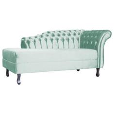 Imagem de Recamier Decorativo Divã Styllus Lado Esquerdo Veludo Acqua Pés Madeir