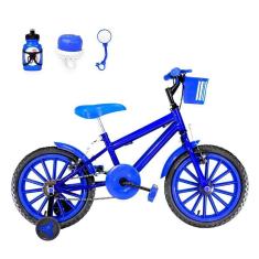 Imagem de Bicicleta Infantil Masculina Aro 16 Nylon + Kit Passeio Azul