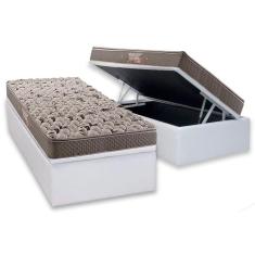 Imagem de Cama Box Baú Solteiro: Colchão Anatômico Herval AG65 Fort Black Firme + Base CRC Courano White (88x188)