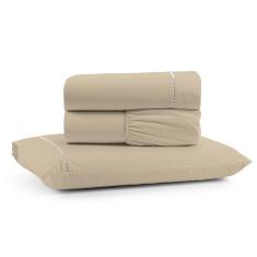 Imagem de Jogo de Lençol Luiza Solteiro 3 Pçs Percal 100% Algodão 180 Fios Ponto Palito - Avelã