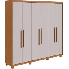 Imagem de Guarda Roupas Roupeiro de Casal Lopas Aires 6 portas 5 gavetas com pés Amêndoa Clean OFF White