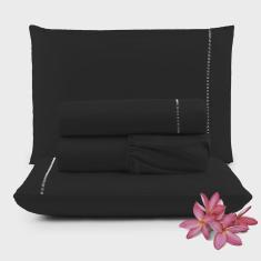 Imagem de Jogo de Lençol Micropercal 400 Fios Queen 4 Peças Barato - Marinho