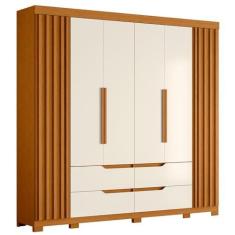 Imagem de Guarda Roupa Doble Casal Quarto Com 6 Portas e 4 Gavetas Cinamomo/off White
