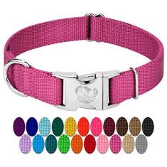 Imagem de Coleira para cães Country Brook Petz de nylon premium com fivela de metal para raças pequenas, médias e grandes - Seleção de cores vibrantes acima de 30 cm (pequena, 9,5 cm, rosa)
