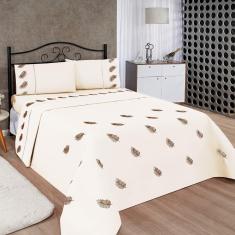 Imagem de Jogo de Lençol Realeza Micropercal Bordado Solteiro 3 Peças - Palha