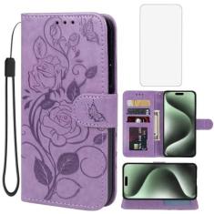 Imagem de Vavies Capa para iPhone 15 Pro Max de 6,7 polegadas, capa carteira para Apple 15 Pro Max com protetor de tela de vidro temperado, capa flip de couro floral com suporte para cartão de crédito para