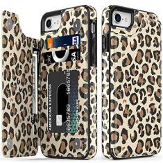 Imagem de LETO Capa para iPhone SE 2022, capa para iPhone SE 2020, capa para iPhone 7, capa para iPhone 8, capa carteira de couro com desenhos de flores para meninas e mulheres, capa protetora para celular