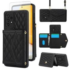 Imagem de Asuwish Capa de celular para Samsung Galaxy A52/A52S 5G carteira celular com protetor de tela de vidro temperado bloqueio RFID suporte de cartão de crédito alça transversal A 52 S 4G G5 52A S52 52S