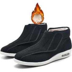 Imagem de Sapatos para diabéticos de lã quente de inverno para idosos, sapatos femininos elegantes para artrite diabética, larguras amplas, tênis para caminhada, botas ajustáveis ​​para suporte de pés