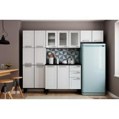 Imagem de Kit De Cozinha Modulada 4pçs Múltipla (2 Armários + 1 Balcão + 1 Paneleiro) C4P73 Branco -