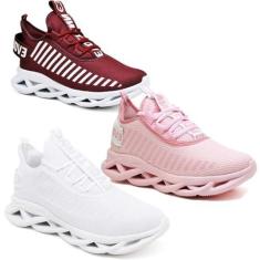 Imagem de Kit 3 Tênis Trança White, Rosa e Bordo 37