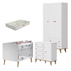 Imagem de Quarto de Bebê Fernanda 3 Portas com Berço Ludmila Branco Acetinado Bétula e Colchão Gazin - Carolina Baby 