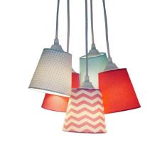 Imagem de Lustre Pendente 5 Cúpulas Mix Tecidos Crie Casa  E 
