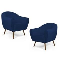 Imagem de Kit 02 Poltronas Decorativas Nina Pés Palito Madeira B-304 Veludo  Marinho - Domi
