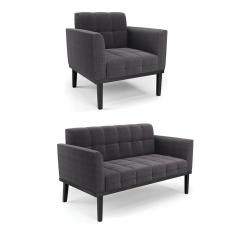 Imagem de Namoradeira e Poltrona Base Madeira Fixa Pto Elisa Bouclê Grafite D03 - D`Rossi