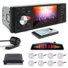 Imagem de Kit Rádio C/ Tela 1 Din + Câmera Ré + Sensor 8 Pontos Branco Chery QQ 