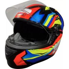 Imagem de Capacete  FW3 GT Racing Bolt Design Com Narigueira , AZUL COM AMARELO 