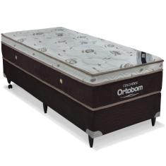Imagem de Conjunto Cama Box Colchão Sleep King Solteiro  Ortobom Marrom/Branco Gelo