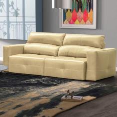 Imagem de Sofá Decorativo Monica 3 Lugares Sala de estar 252cm Reclinável e Retrátil Couro Creme G40 - Gran Belo