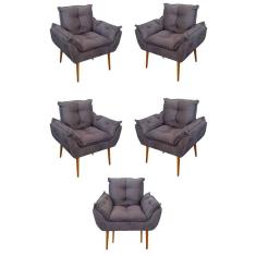 Imagem de Kit 05 Poltrona Opala Sofá Sala, Quarto, Escritório Suede Cor:cinza