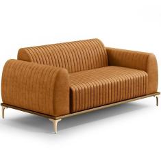 Imagem de Sofá 3 Lugares Molino 180cm D02 Base Castanho Pés D'ouro Couríssimo Whisky B-90