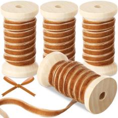 Imagem de Chuangdi Fita de veludo de Natal de 1/10.2 cm x 15yd Fita de tecido de Natal Grinalda de Natal Decoração vintage com carretel de veludo enfeites de Natal Fita de veludo para embrulhar laços de