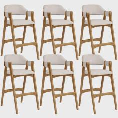 Imagem de Kit 06 Banquetas Altas Para Cozinha Sala de Jantar Bar Suran L02 Linho Cru - Lyam Decor