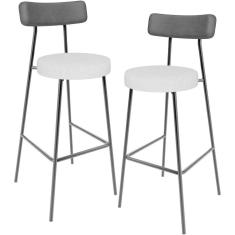 Imagem de Kit 02 Banquetas Alta Bar Cozinha Sala De Jantar Milão L02 Couríssimo Preto Linho Cinza