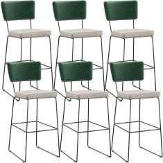 Imagem de Kit 06 Banquetas Altas Cozinha Allana L02 Verde Musgo Cru