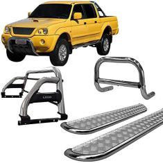 Imagem de Kit Quebra Mato+Estribo Chapa+Santo Ant H2 L200 2004 Cromado