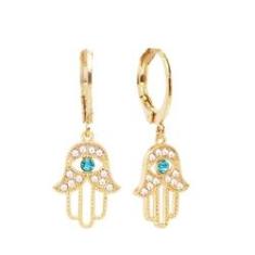 Imagem de Brinco De Argolinha Mão De Fatima Folheado A Ouro 18k