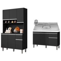 Imagem de Cozinha Compacta Márcia E Balcão Gabinete Com Pia Tatiane 120cm Preto - Ajl Móveis