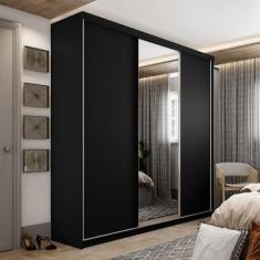 Imagem de Guarda-roupa Solteiro 100% Mdf Bp com 3 Portas e 1 Espelho Geneve Preto