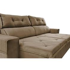 Imagem de Sofá Retrátil e Reclinável 2,50m Cama Inbox Tókio com Molas e Bordado 3d Velusoft Castor