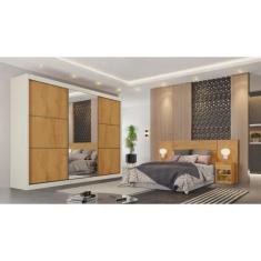 Imagem de Guarda Roupa 3 Portas com 1 Espelho off white peroba off white 6 Gavetas Bragança Móveis Europa