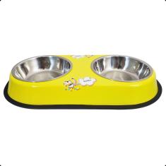 Imagem de Comedouro Duplo Gato Cachorro Tigela Inox Antiderrapante Med