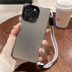 Imagem de Moda fosca glitter alça de pulso cordão capa de telefone para iPhone 15 11 12 13 14 Pro Max Plus Carry Hand Band Bumper Cover, preta, para iPhone 13 Pro