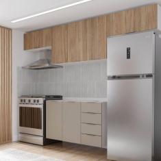 Imagem de Cozinha Modulada 4 Peças sem Tampo sem Rodapé 3 Aéreos e 1 Balcão Ipanema Cabecasa Madeiramadeira Cinza Trama/Acácia