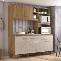 Imagem de Cozinha Compacta 5 Portas 1 Gaveta Ipê/Cristalo - Decibal