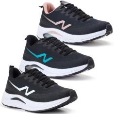 Imagem de Kit Combo 3 Tênis Feminino Nippos Academia Caminhada Corrida - NIPPO'S