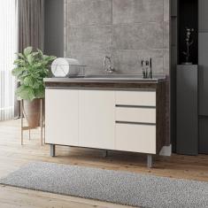 Imagem de Balcão Gabinete de Pia Premium 120cm Chocoleta/Off Wite S/ Tampo - Nathan